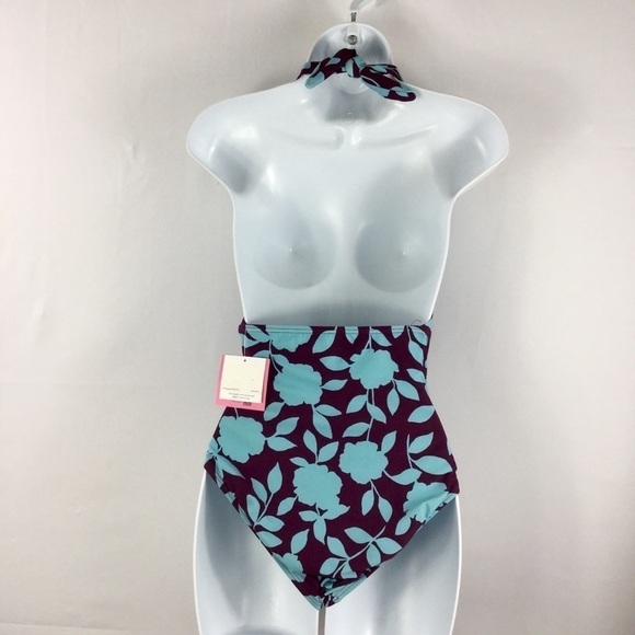 Kate Spade New York Geranium Grove Belted Plunge Halter One-Piece Size XS NWT - Picture 8 of 10